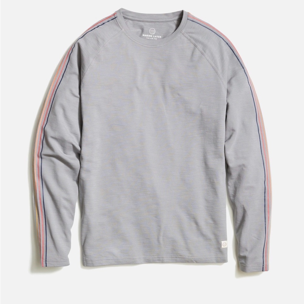 NWT Marine Layer Midweight Long Sleeves Air Crew Tee in Mockingbird with Stripes